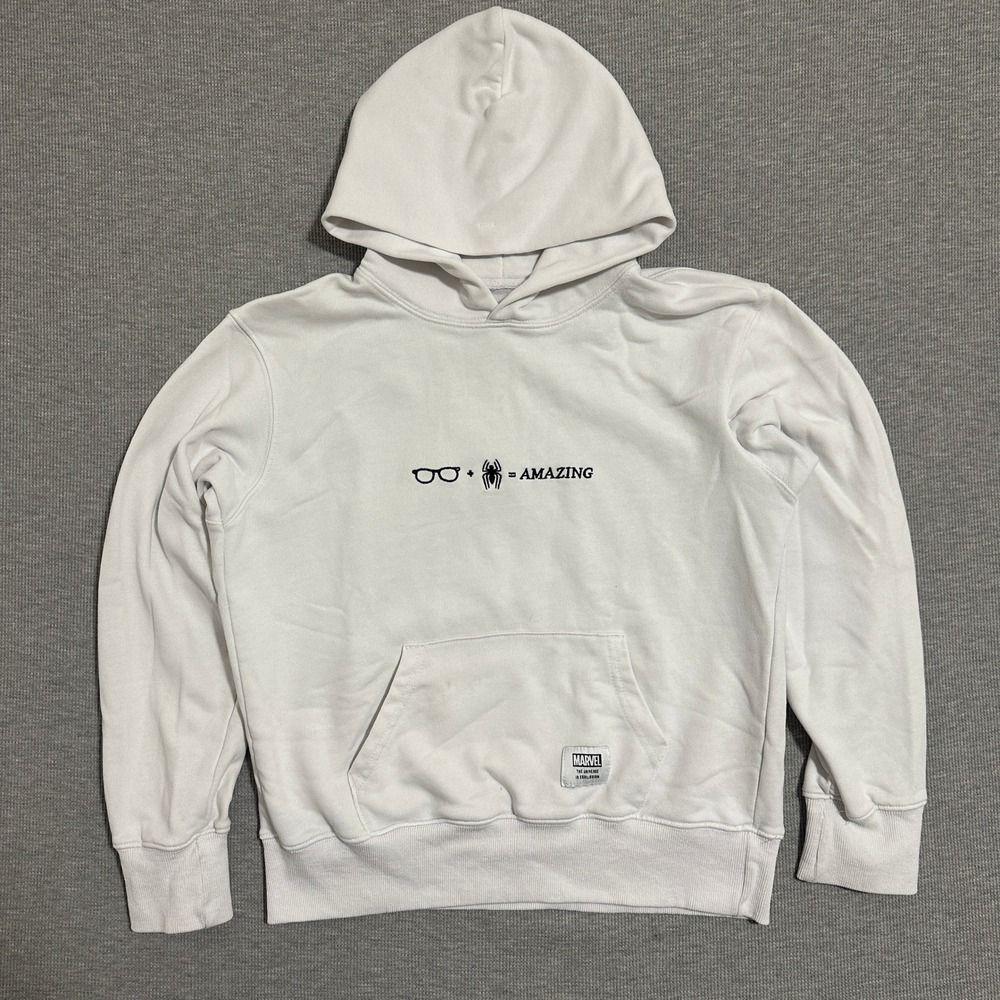 Marvel Spiderman Graphic Hoodie Pullover Sweatshirt White Womens Medium